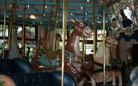 One of the 52 basswood animals hand-carved by Salvatore Cernigliaro for the Pennsylvania Carousel Company, founded by Gustav Dentzel. This animal is a static reindeer in rampant stance.